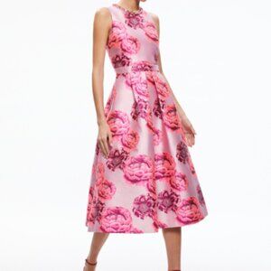 Alice+Olivia CHERRA EMBELLISHED NECK MIDI DRESS Size 8 NWT.